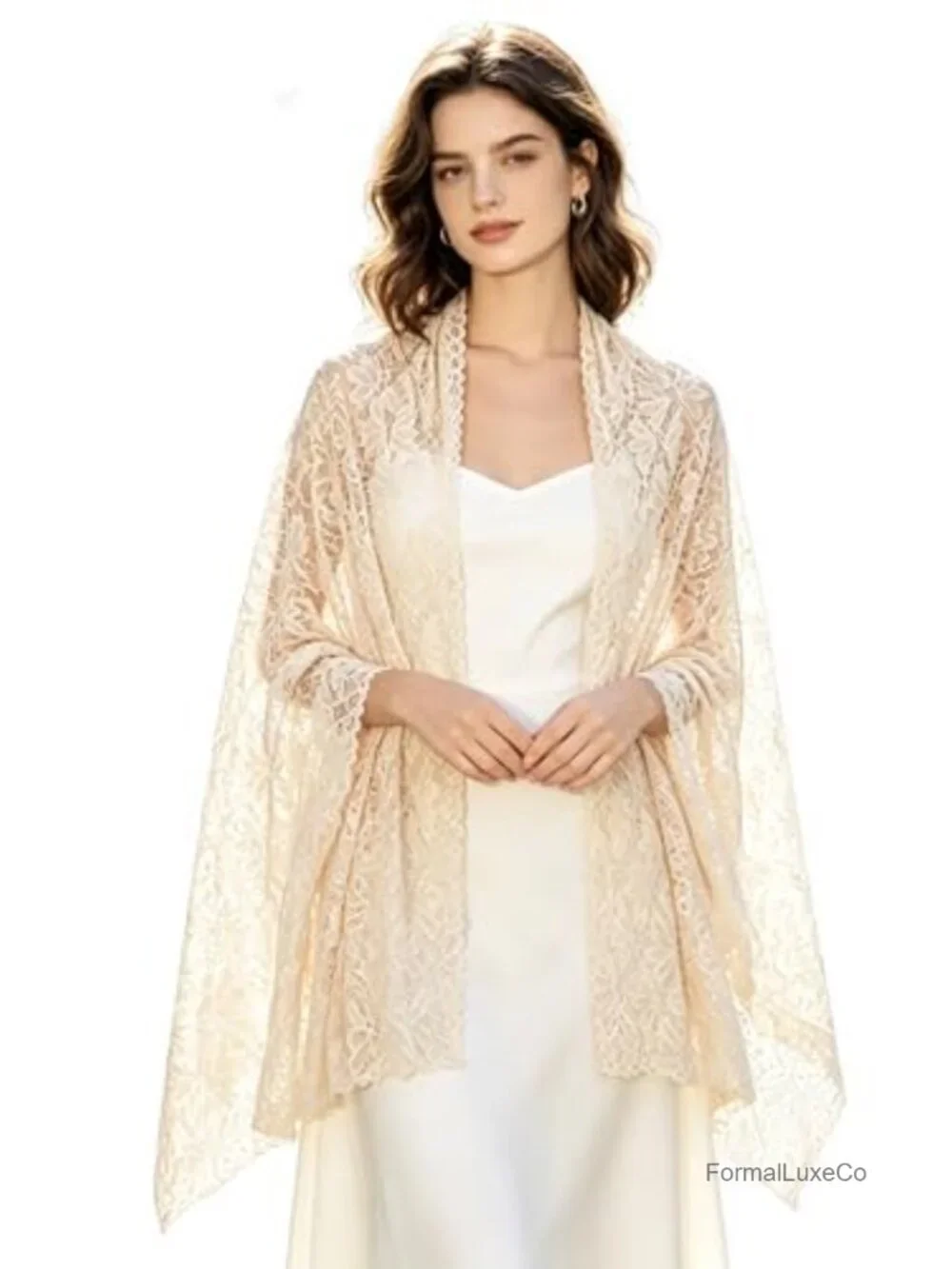 Women's Lace Wrap Shawl with Rhinestone Floral Pattern Scarf